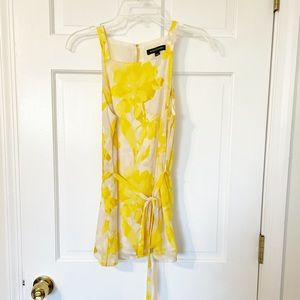 Banana republic yellow floral waist tie sleeveless blouse XS